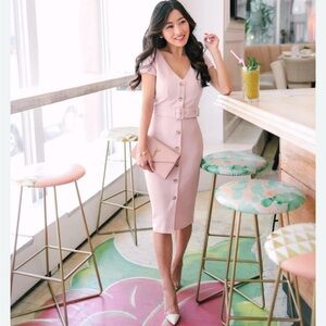 Nwt Express Belted Button Front Sheath Dress